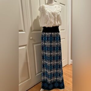 💙 APT 9 Blue/Black/White Abstract Maxi Skirt